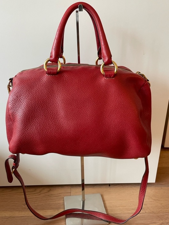 Prada Red Pebbled Leather Shoulder Bag with Gold Hardware - Picture 7 of 16